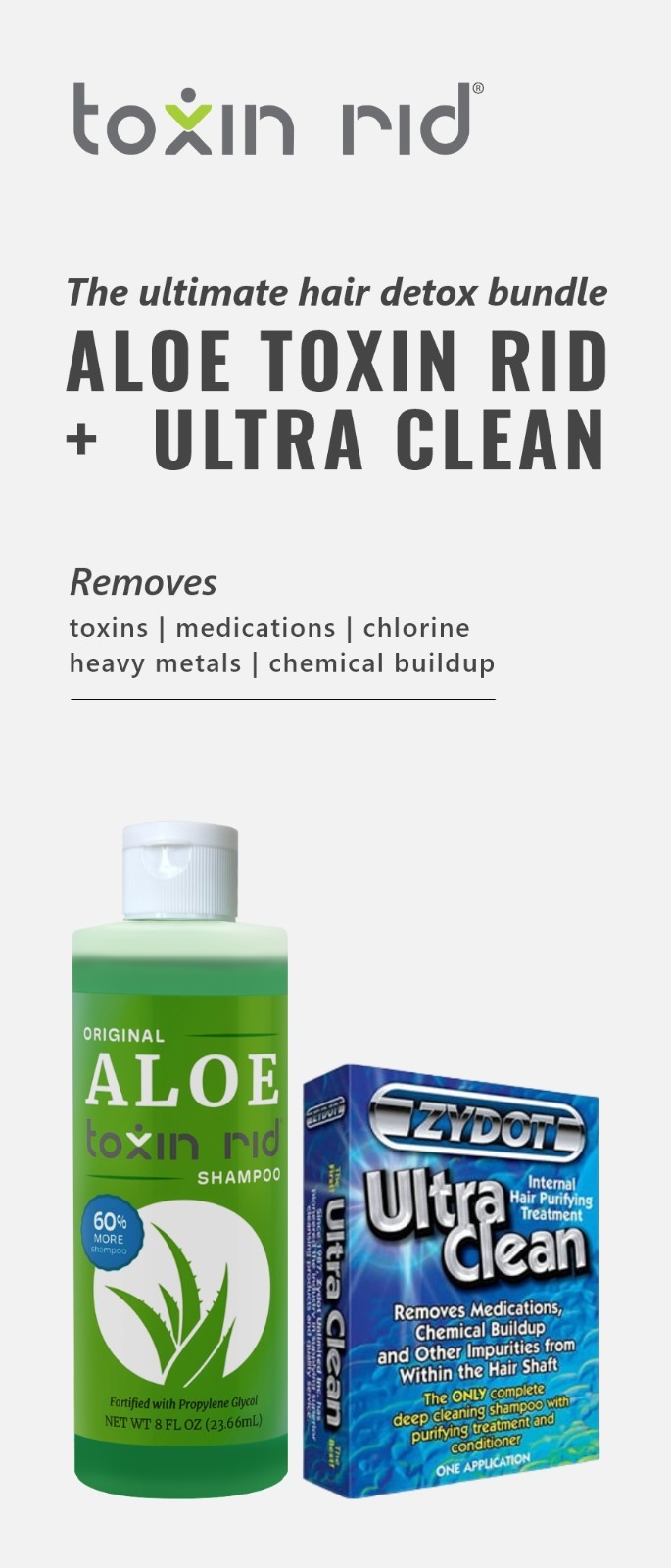 Original Aloe Toxin Rid Shampoo + Zydot Ultra Clean – For Hair Follicle Test