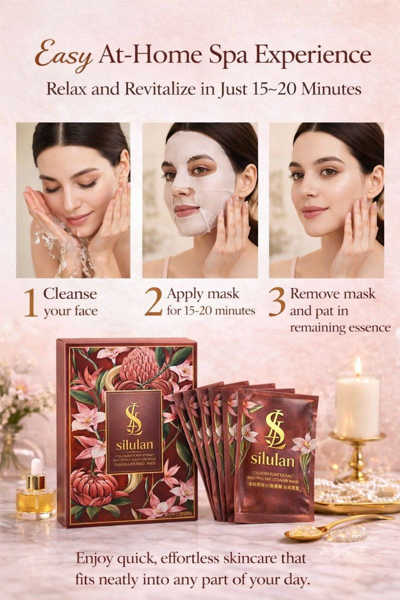 Silulan Collagen Plant Extract Sheet Face Mask 3 Pack Hydrating Facial Masks