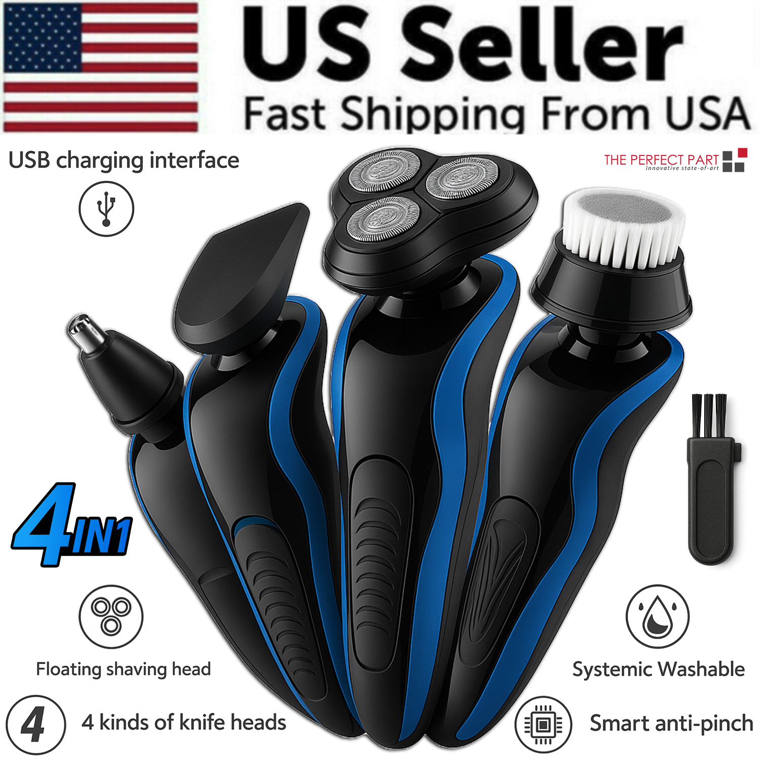 4-in-1 Electric Shaver Razor Waterproof Cordless Rechargeable Head Beard Trimmer