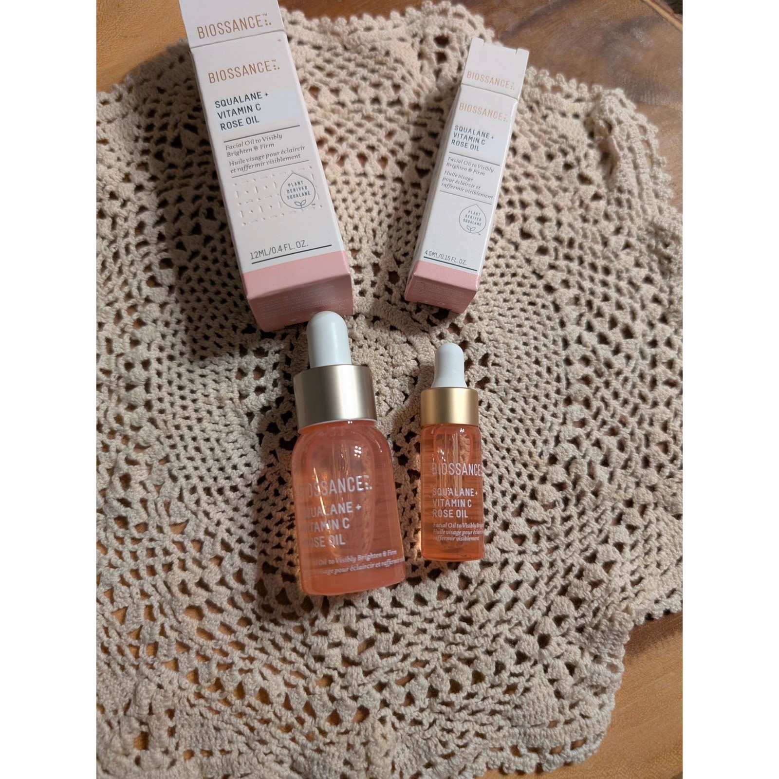 Biossance Squalane Vitamin C Rose Oil Travel Size Set 12ml and 4.5ml New Boxed