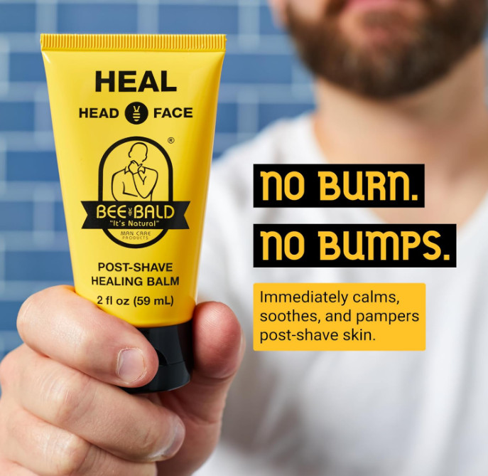 Bee Bald HEAL Aftershave for Men Healing Balm, Calms & Soothes Damaged Skin 2Oz