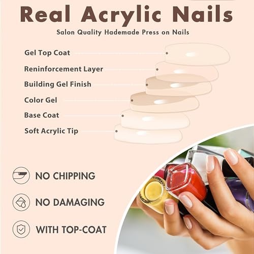 Hot Pink Press On Almond Shaped 48pcs Neutral Thick Fake Nails almond hot pink