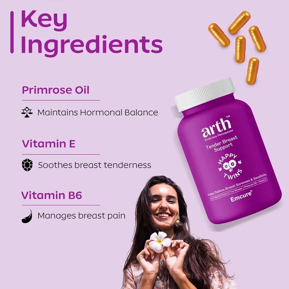 Emcure Arth Tender Breast Support, 1000mg Breast Care Capsules, 60 Veg Capsules