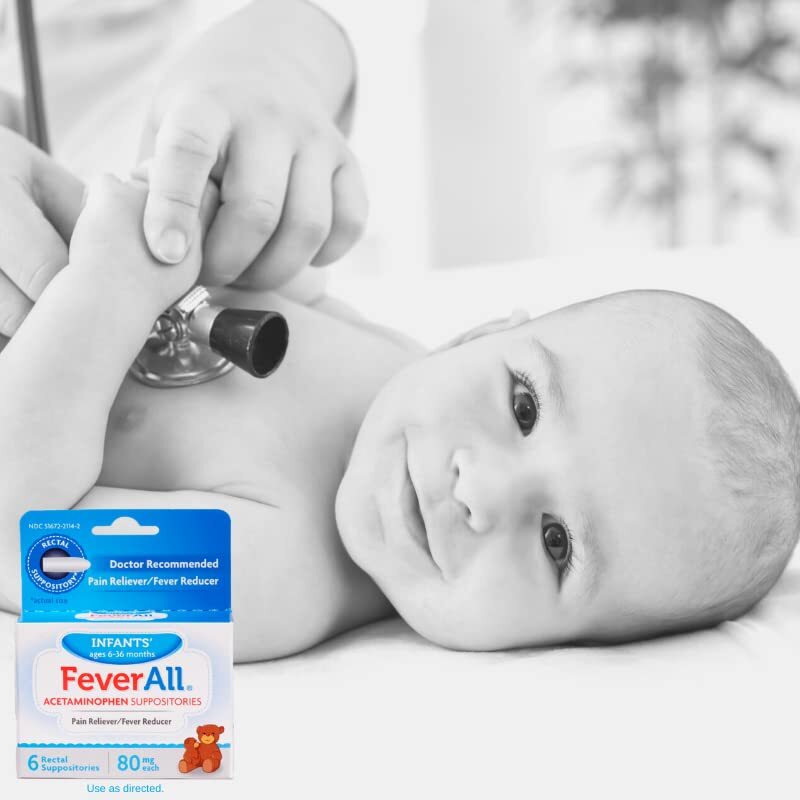 Infant Fever Reducer Suppositories 80mg for Ages 6 to 36 Months 6 Count