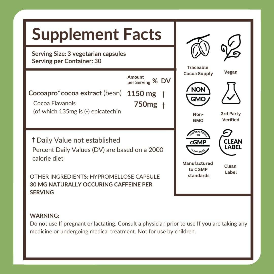 CocoaVia Ultra 750mg Cocoa Flavanols – Heart & Brain Support – 90 Capsules