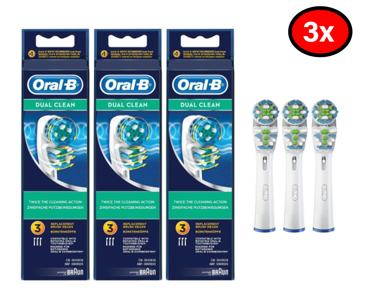 3 pairs of 3 countOral-B Dual Clean Electric Toothbrush Replacement Brush Heads,