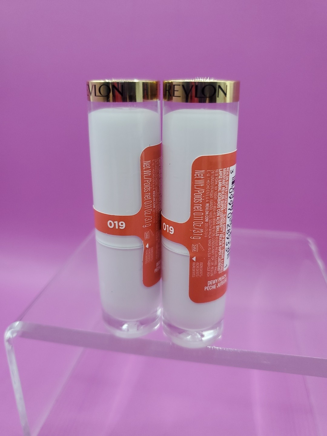 2 Pack Revlon Super Lustrous Glass Shine Lipstick 019 Dewy Peach New Sealed
