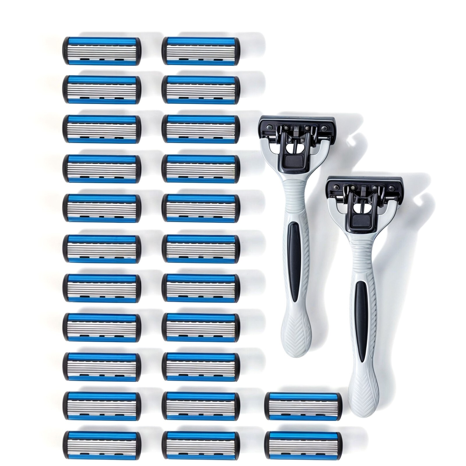 24 Stainless Steel 6 Blade Shaving Disposable Razors with 2 Handles for Men