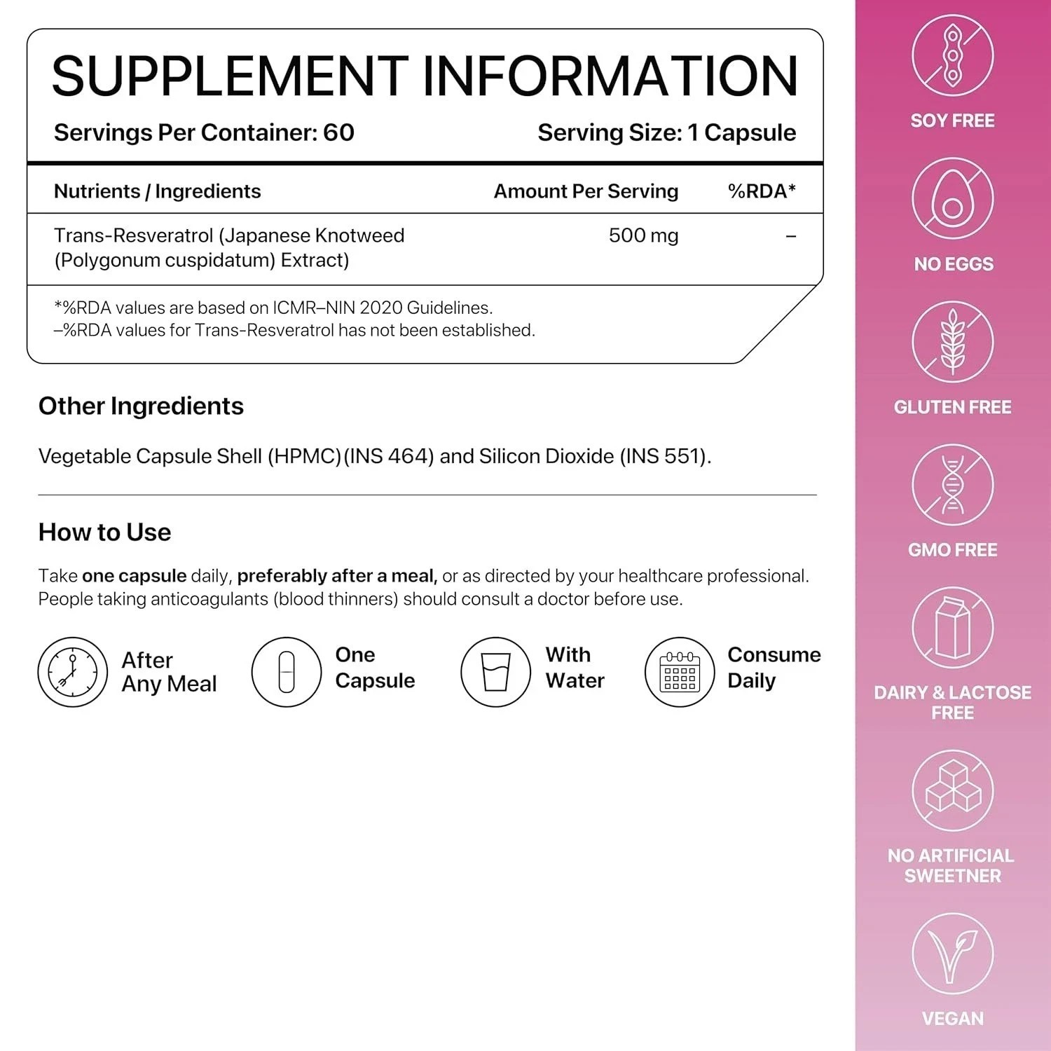 Decode Age Trans-Resveratrol 500 mg | Proven Antioxidant Supplement – 60N