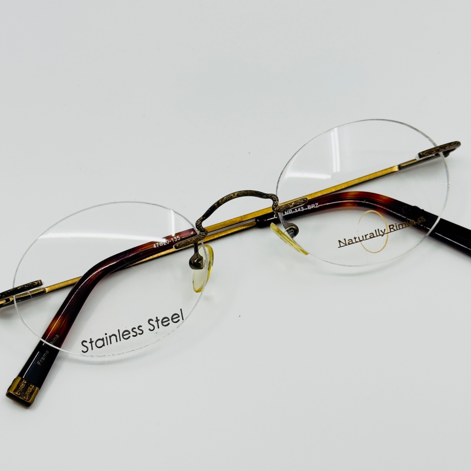 NEW NATURALLY RIMLESS NR-143 BRZ Bronze Rimless Eyeglasses N/A-20-135 B:N/A