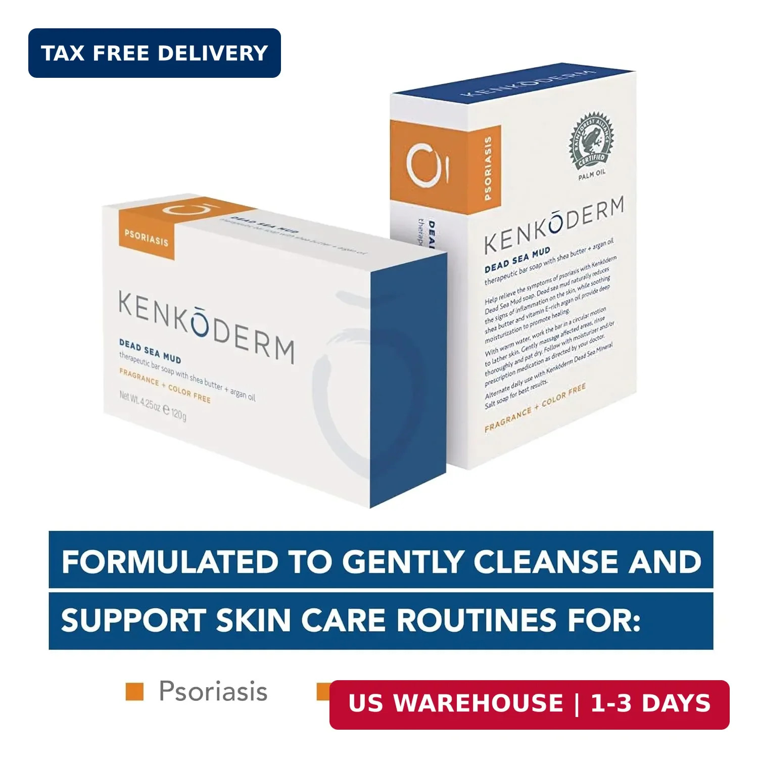 Kenkoderm Psoriasis Dead Sea Mud Soap with Argan Oil & Shea Butter Natural 80g
