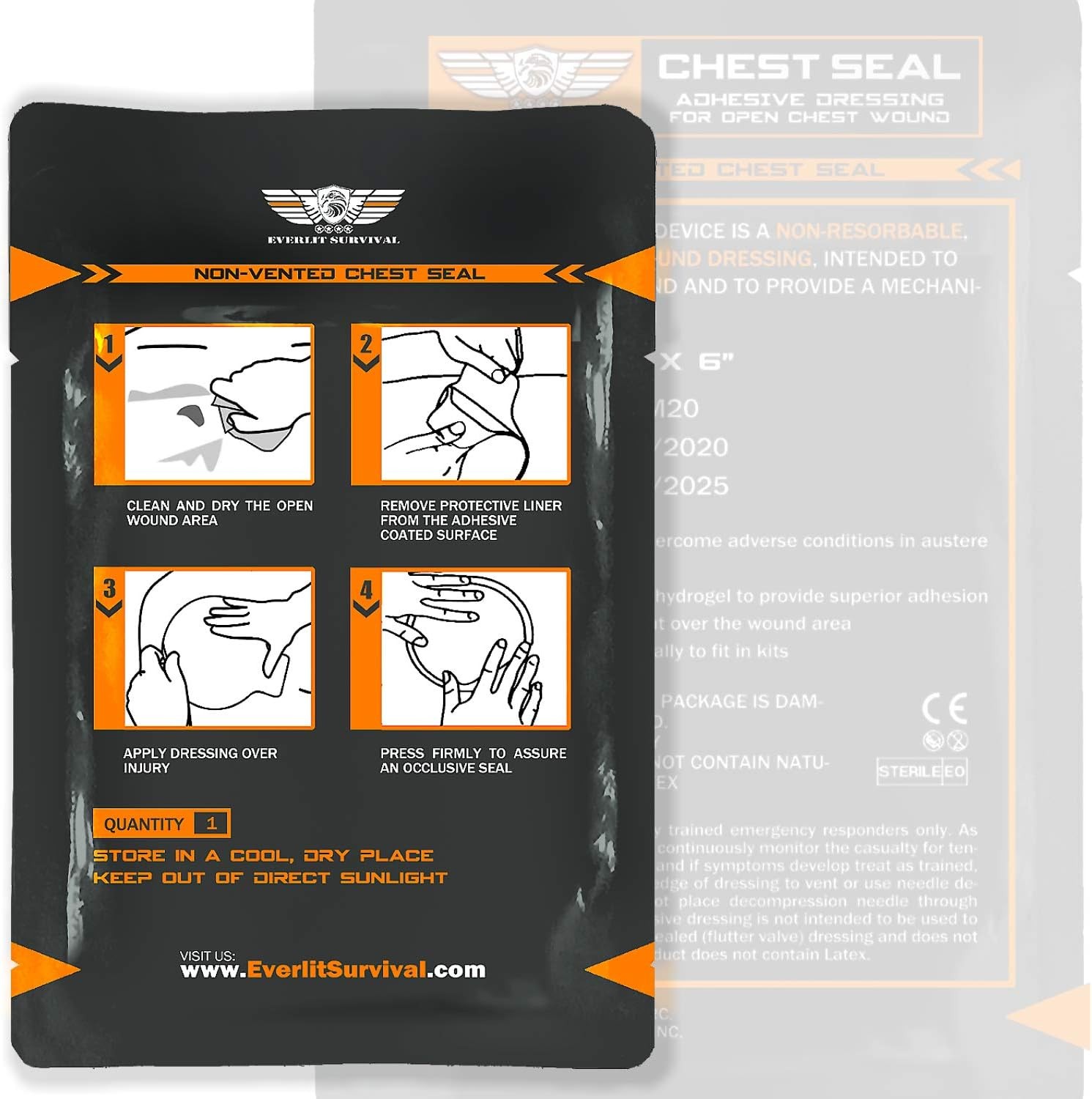 Occlusive Chest Seal Non-Vented Adhesive Dressing for Open Chest Injury and Suck