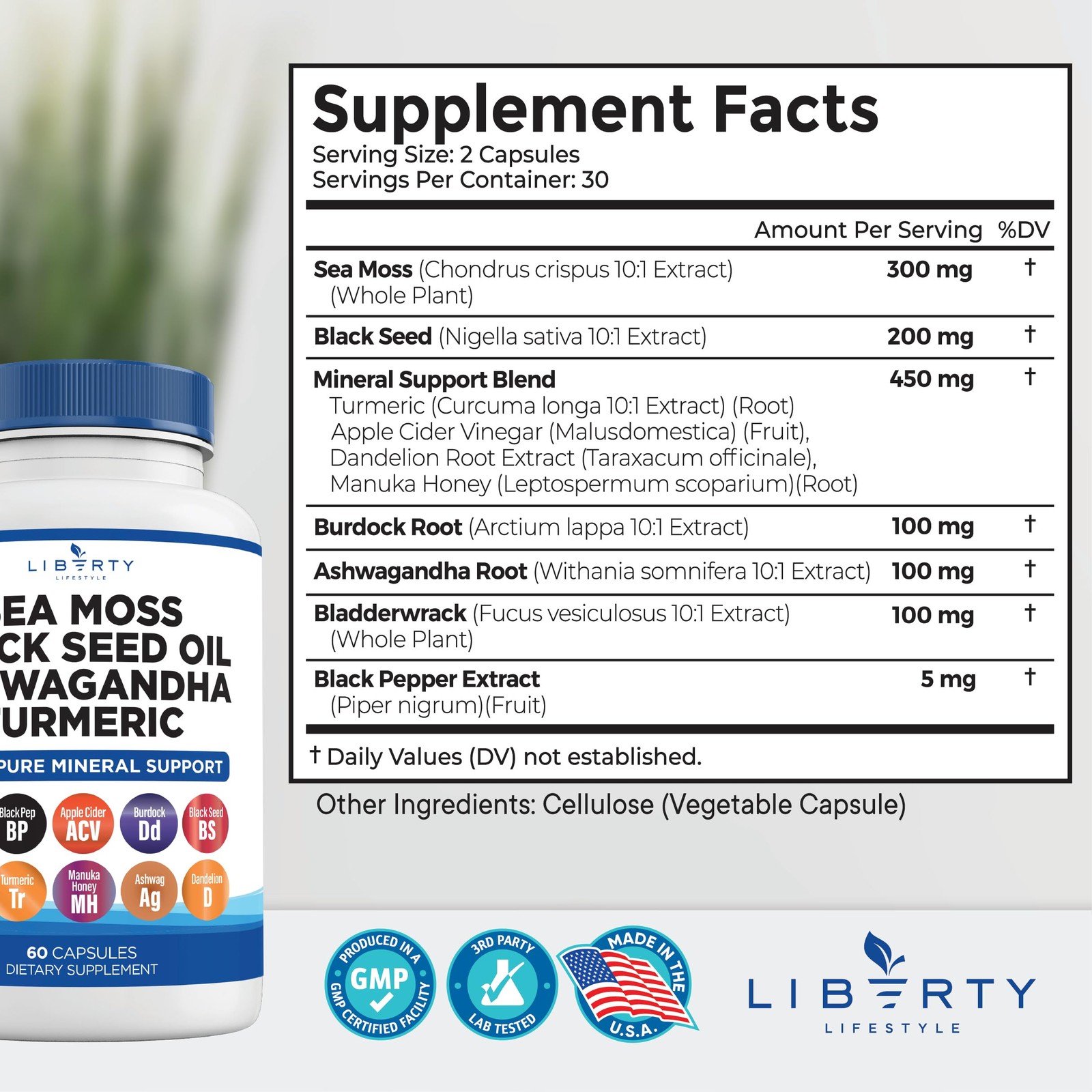 Liberty Lifestyle Sea Moss Black Seed Oil Ashwagandha 60 Count (Pack of 3)
