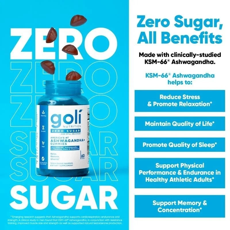 Goli Nutrition Ashwagandha Gummies Supplement Mixed Berry KSM-66
