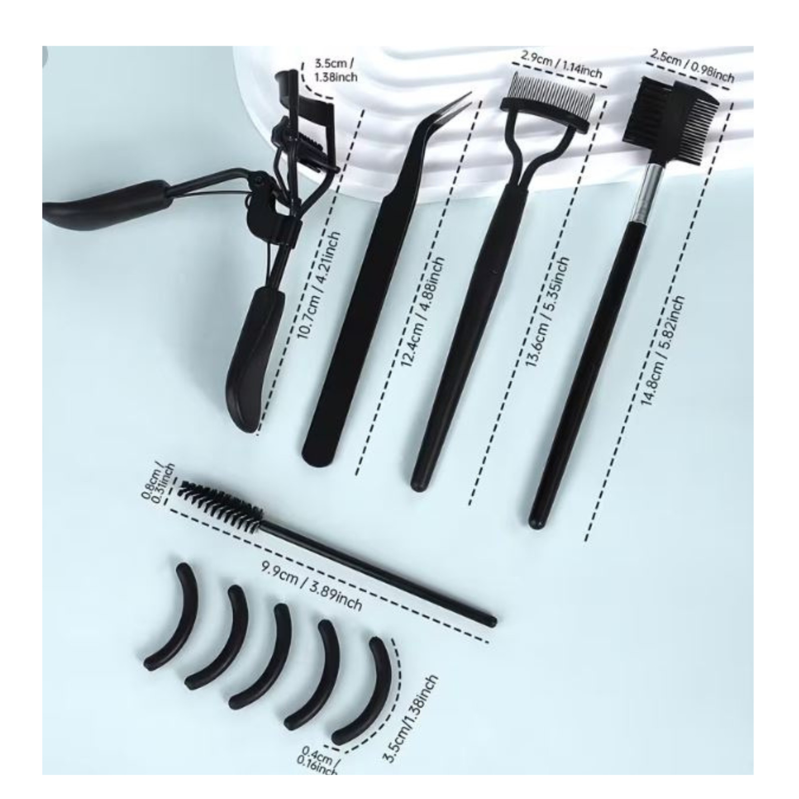 6 in 1 Eyelash Curler Set Kit Eyebrow Brush Makeup Tools Tweezers Silicone Pads
