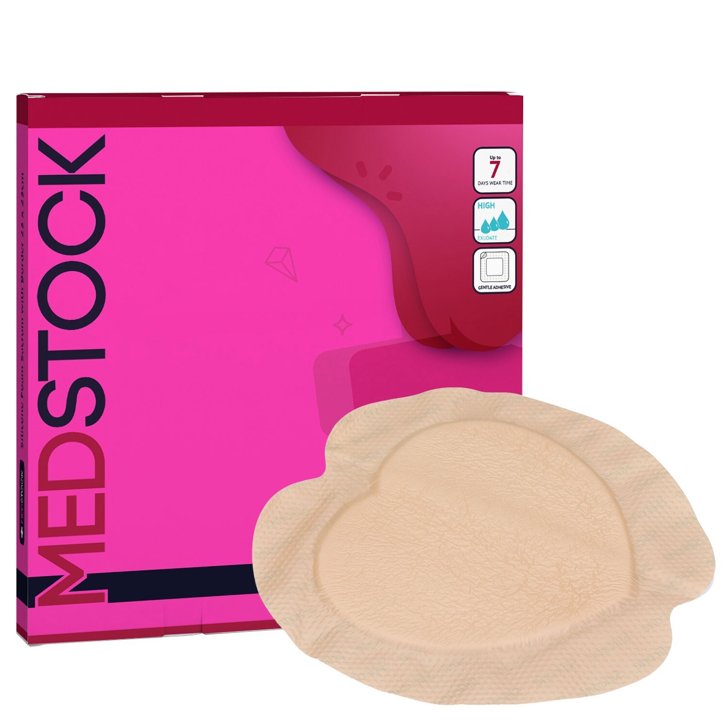 MEDSTOCK Silicone Foam Sacrum Dressing with Border – 9″ x 9″ (Box of 5)