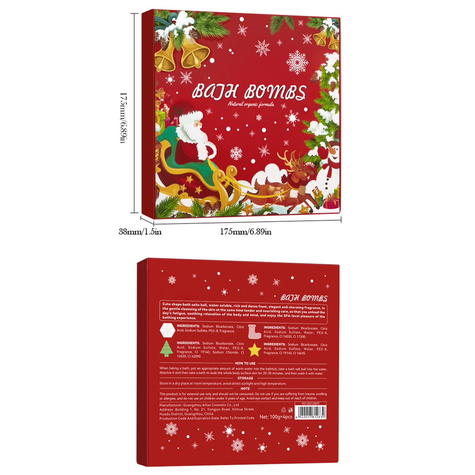 1Set 4PCS Christmas Style Moisturizing Bath Bombs Bath Balls Bath Salt Ball