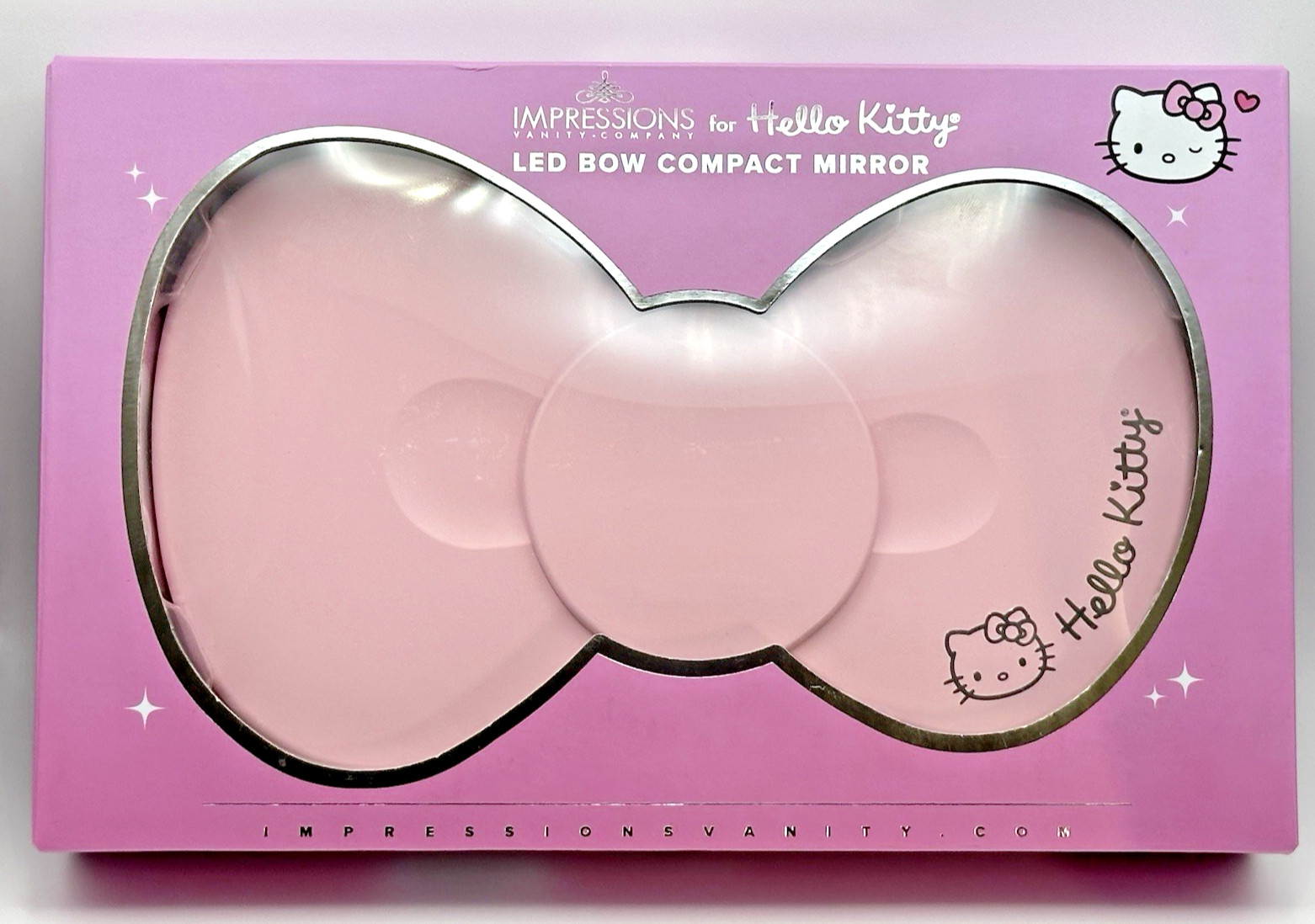 Hello Kitty Handheld LED Mirror- Pink Bow -Rechargeable battery 3 temp Large NIB