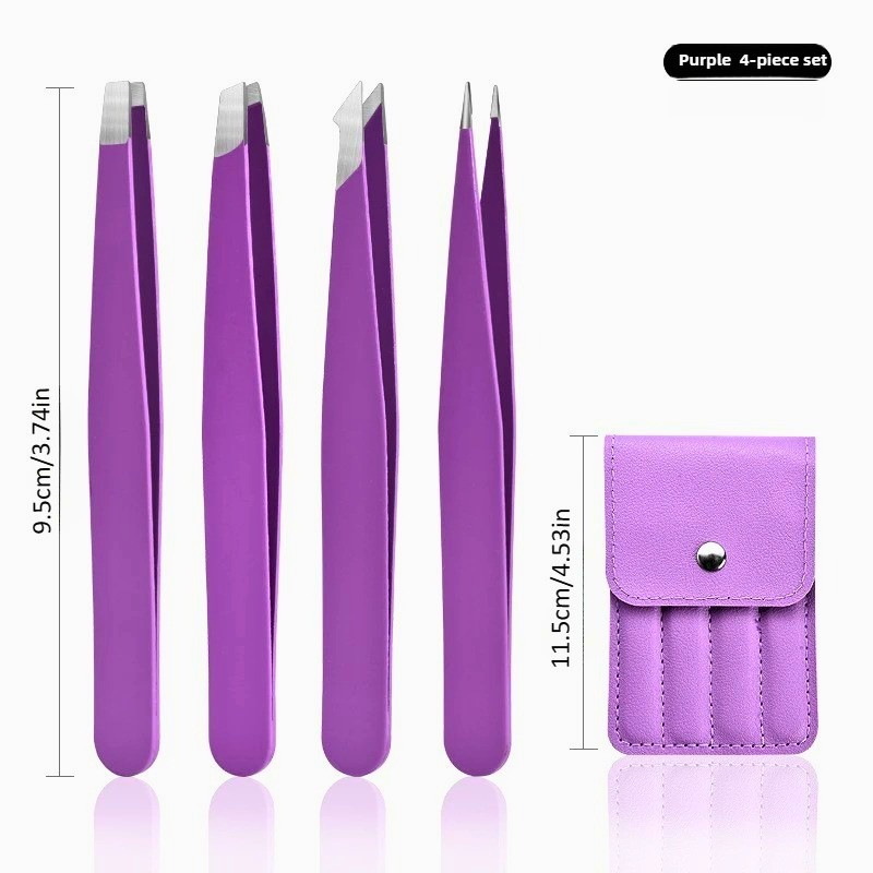 4PCS Stainless Steel Precision Tweezers Set Eyebrow Eyelash Makeup Tool