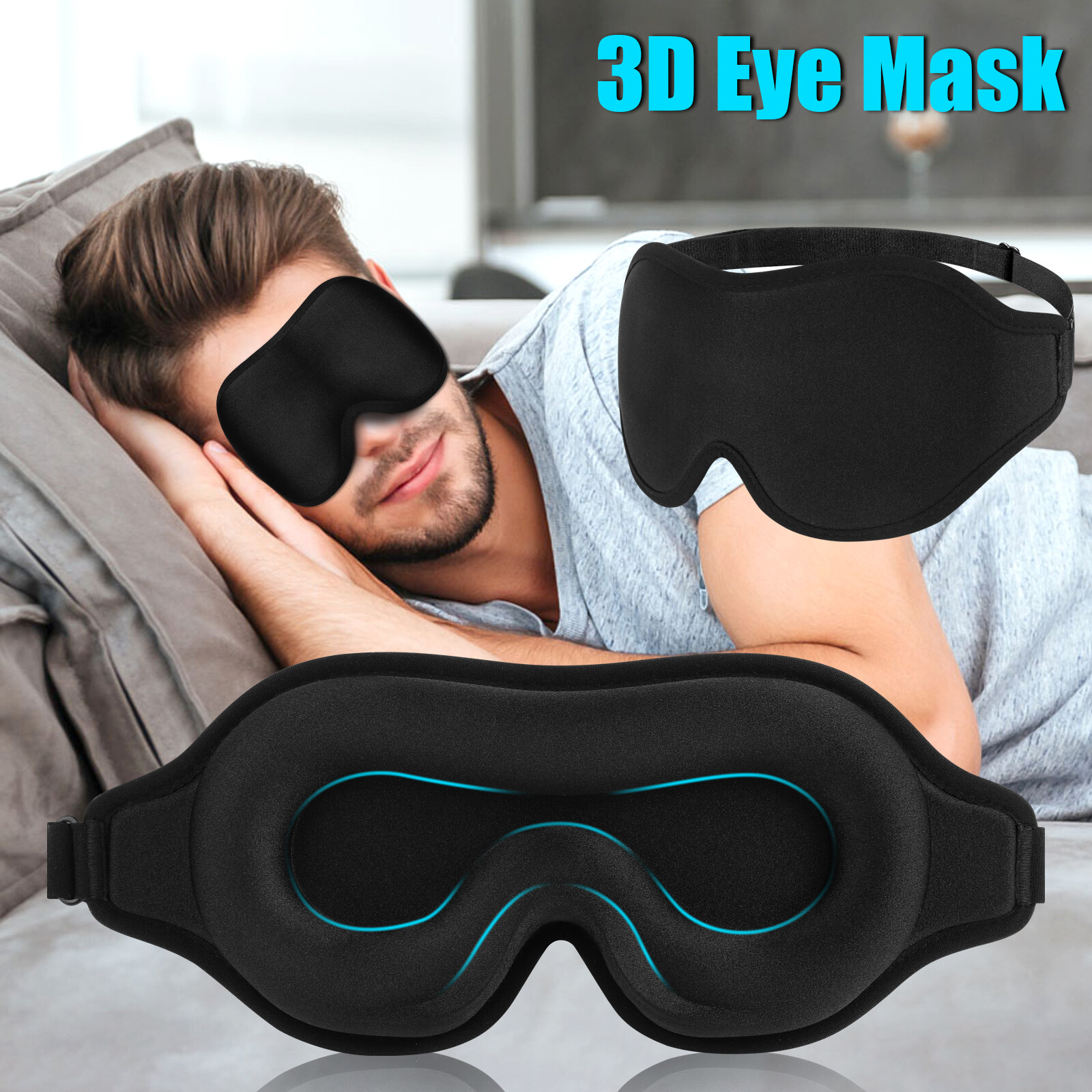 3D Travel Silk Eye Mask Sleeping Soft Padded Shade Cover Rest Relax Blindfold US