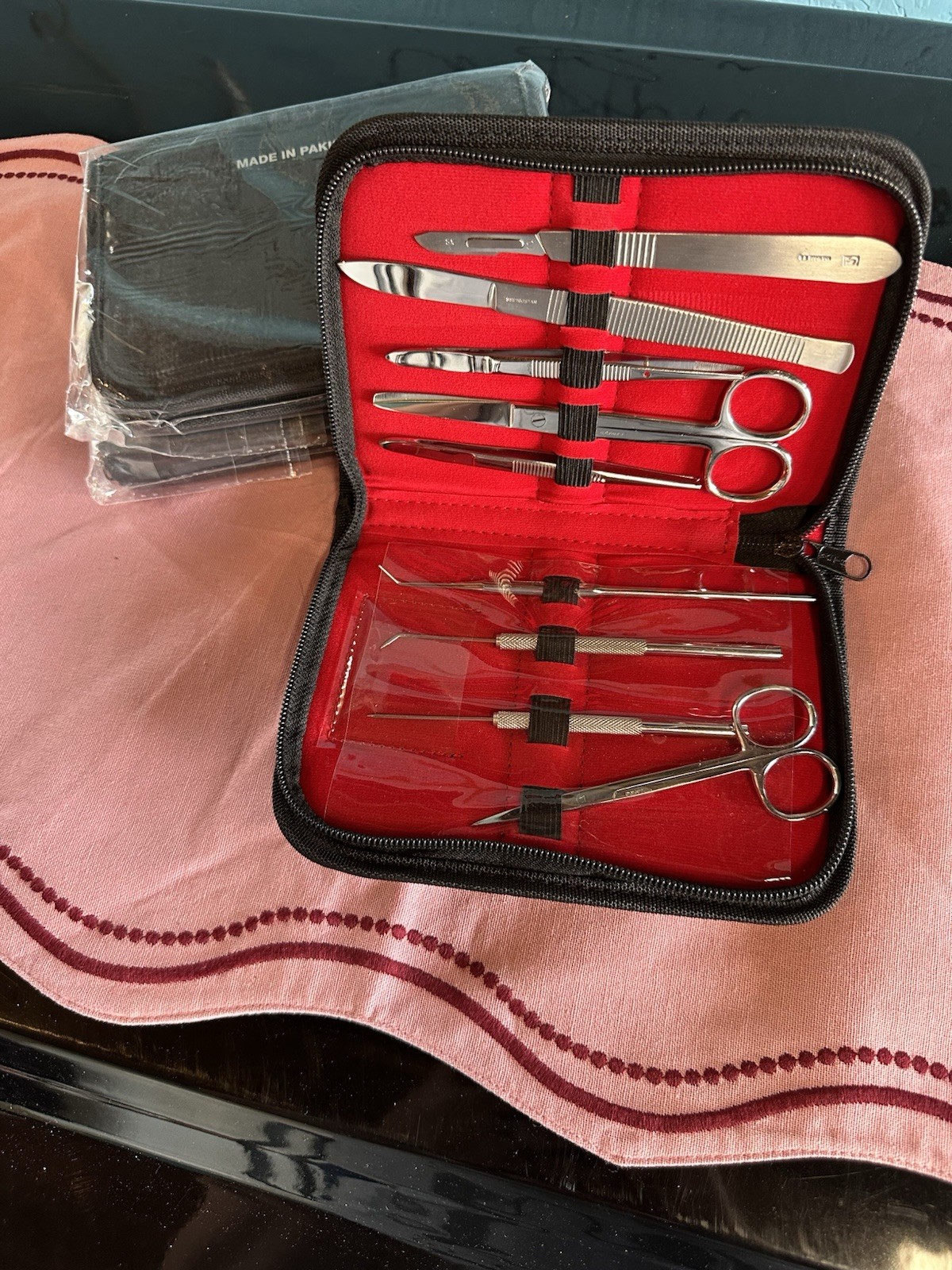 Manicure & Pedicure Tool Kit w/ Travel Case, Metal Manual Set Silver/Red/Black