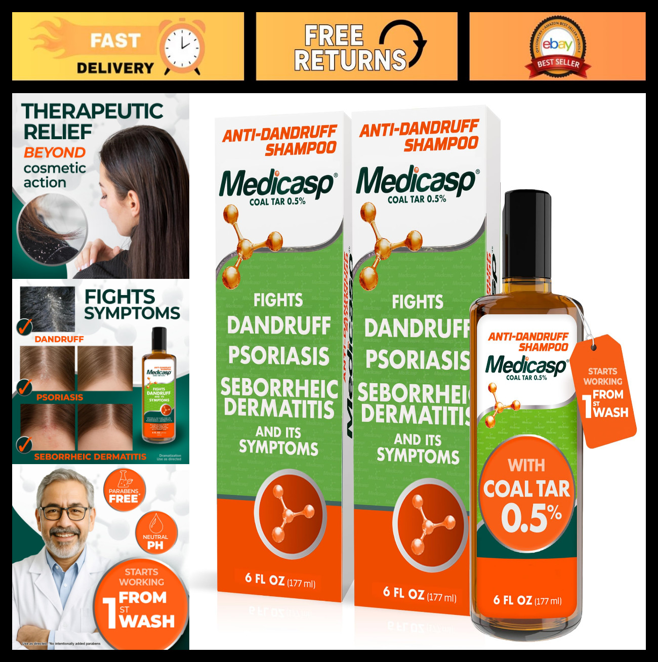 Anti-Dandruff Shampoo 2-Pack – Treats Psoriasis, Dry Scalp & Flakes, 6 fl oz