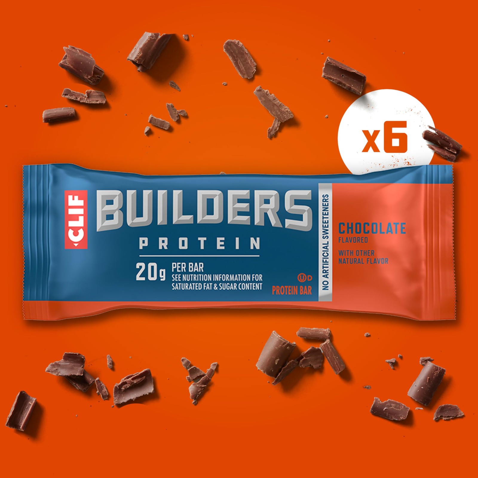 Protein Bars 20g Plant Based Chocolate 6 Pack 2.4oz CLIF BUILDERS Flavor Gluten