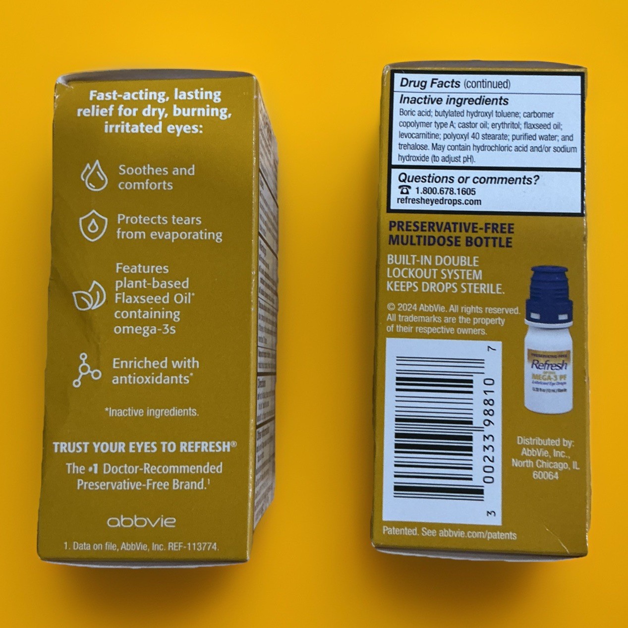 (2)~ REFRESH Mega-3 PF Eye Drops 0.33 fl oz EXP 02/2027