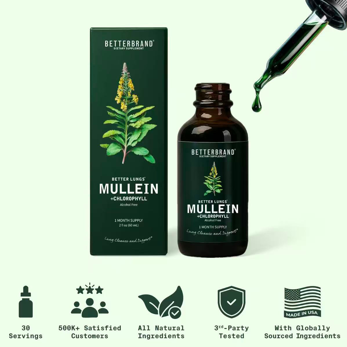 Mullein Leaf & Chlorophyll Drops for Lung Detox & Mucus Cleanse – 30 Servings