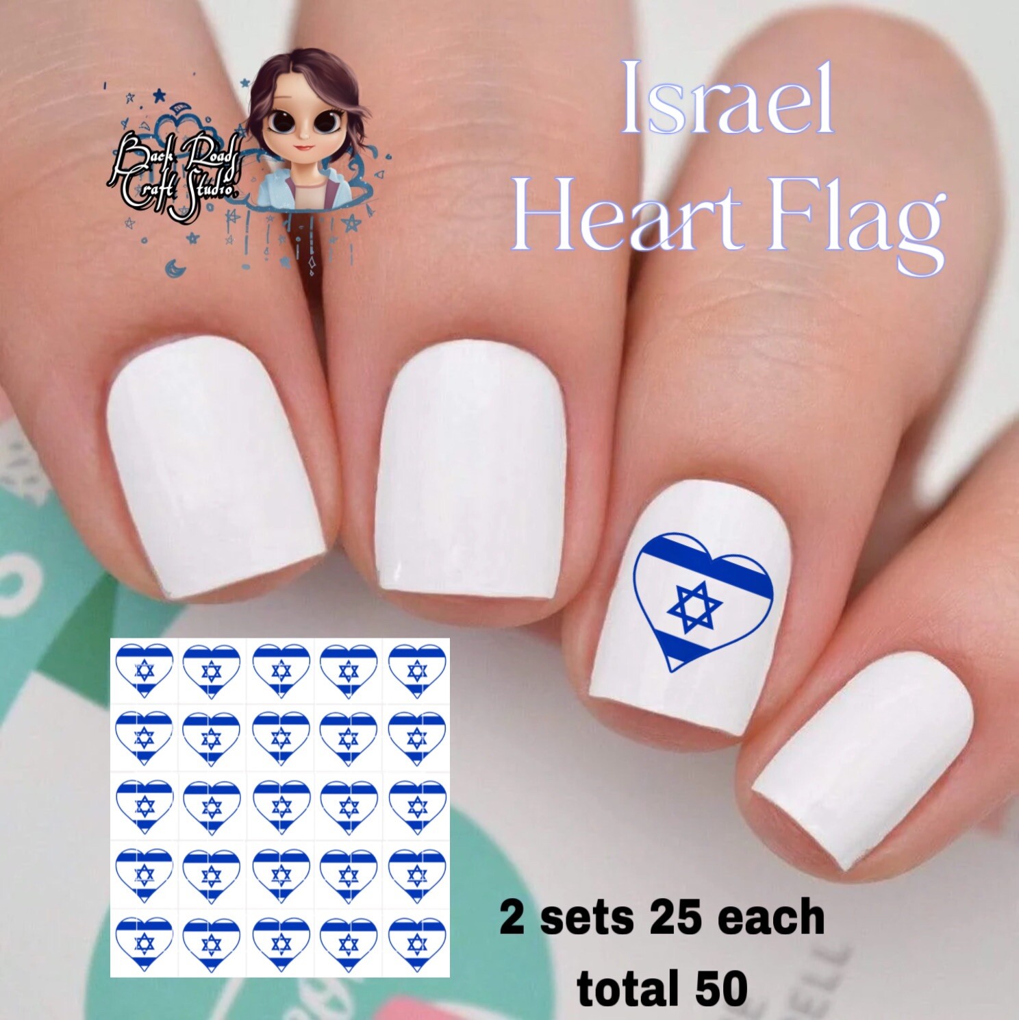 Israel Heart Flag Waterslide Nail Decals Set Of 50 Instructions & Bonus