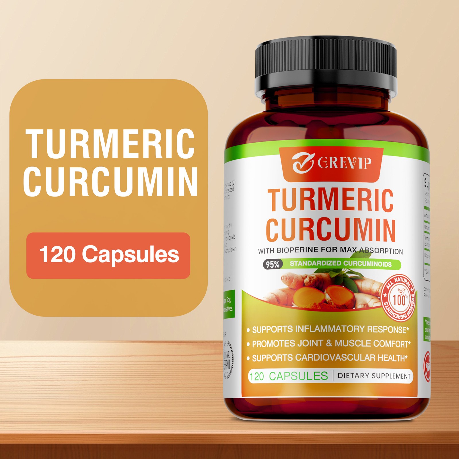 Turmeric Curcumin Supplement 240pcs – Improves Digestion and Absorption, Non-GMO