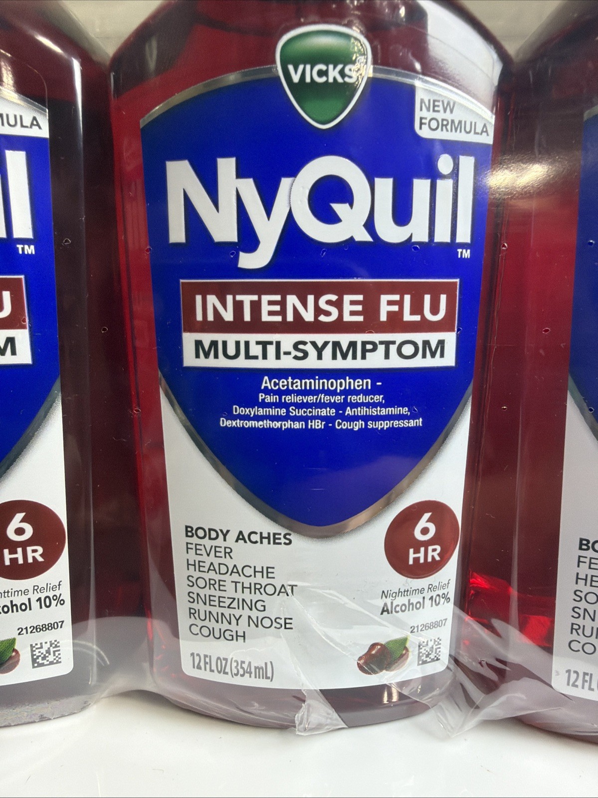 Vicks NyQuil Intense Flu Multi Symptom, 3 bottles 12 fl oz each, EXP 08/2027