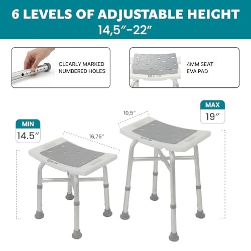 Shower Chair for Inside Shower – 400 lbs, 5-Height Adjustable Bathroom Stool