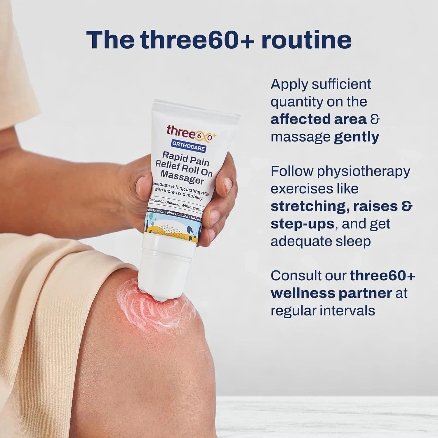 3 x THREE60+ Orthocare Rapid Pain Relief RollOn 50ml Reduces Inflammation & Pain