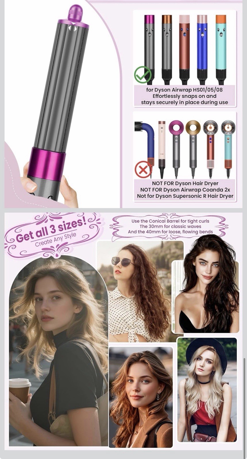 Long barrel curl Multi Direction 1.6 in for Dyson Airwrap Hair Styler HS01 05 8