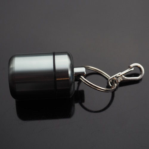 2 PCS Waterproof 1″ Wide Pill Capsule Bottle Keychain Clip Gun Metal Gray Glossy