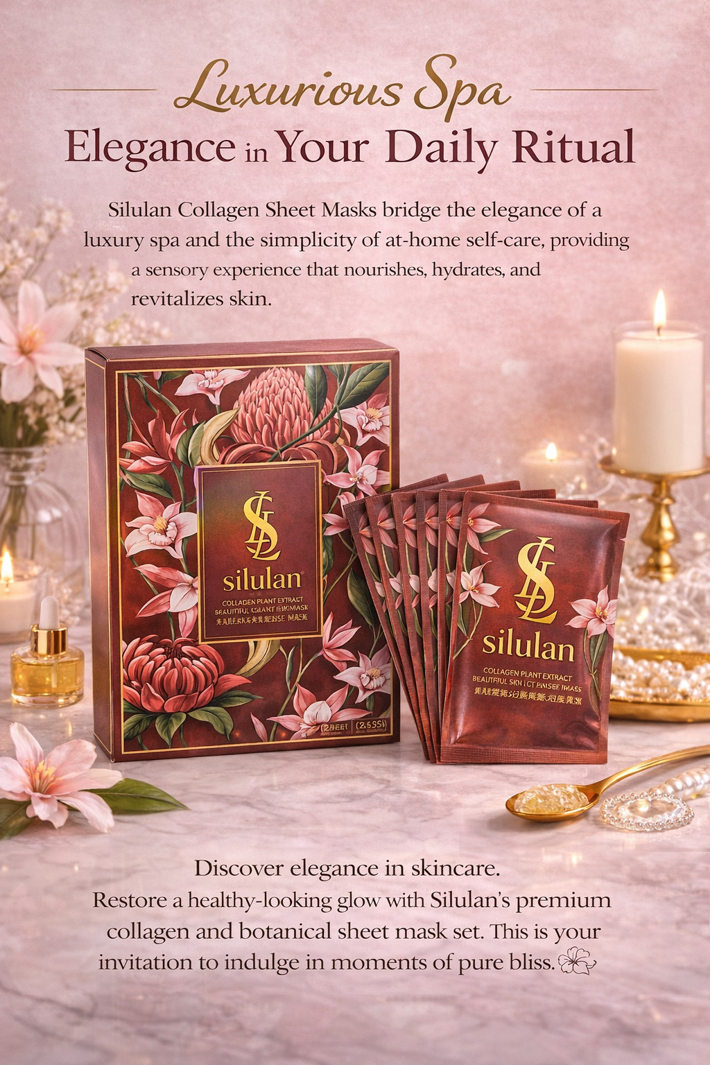 Silulan Collagen Plant Extract Sheet Face Mask 3 Pack Hydrating Facial Masks