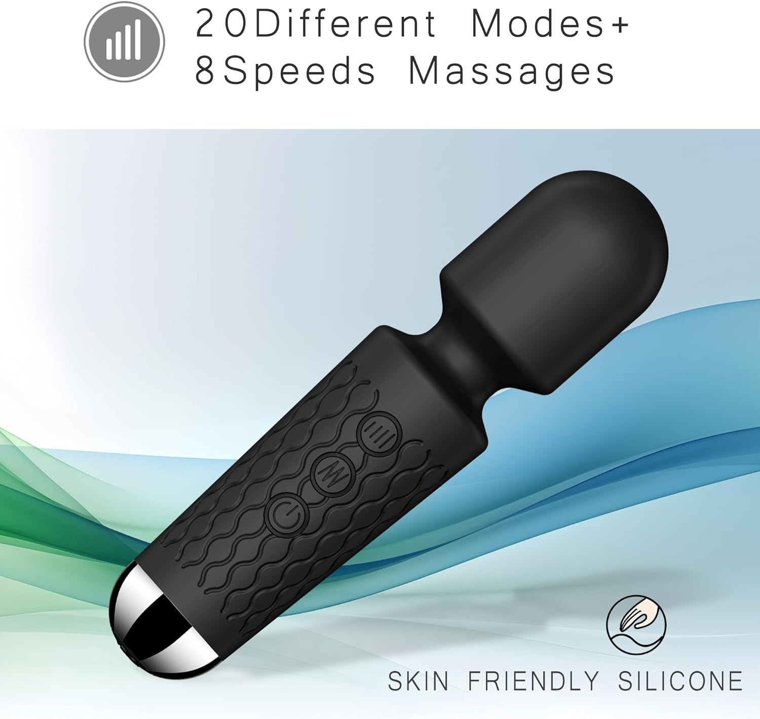 Mini Cordless Handheld Massager 20+8 Vibration Modes Travel Stress Relief