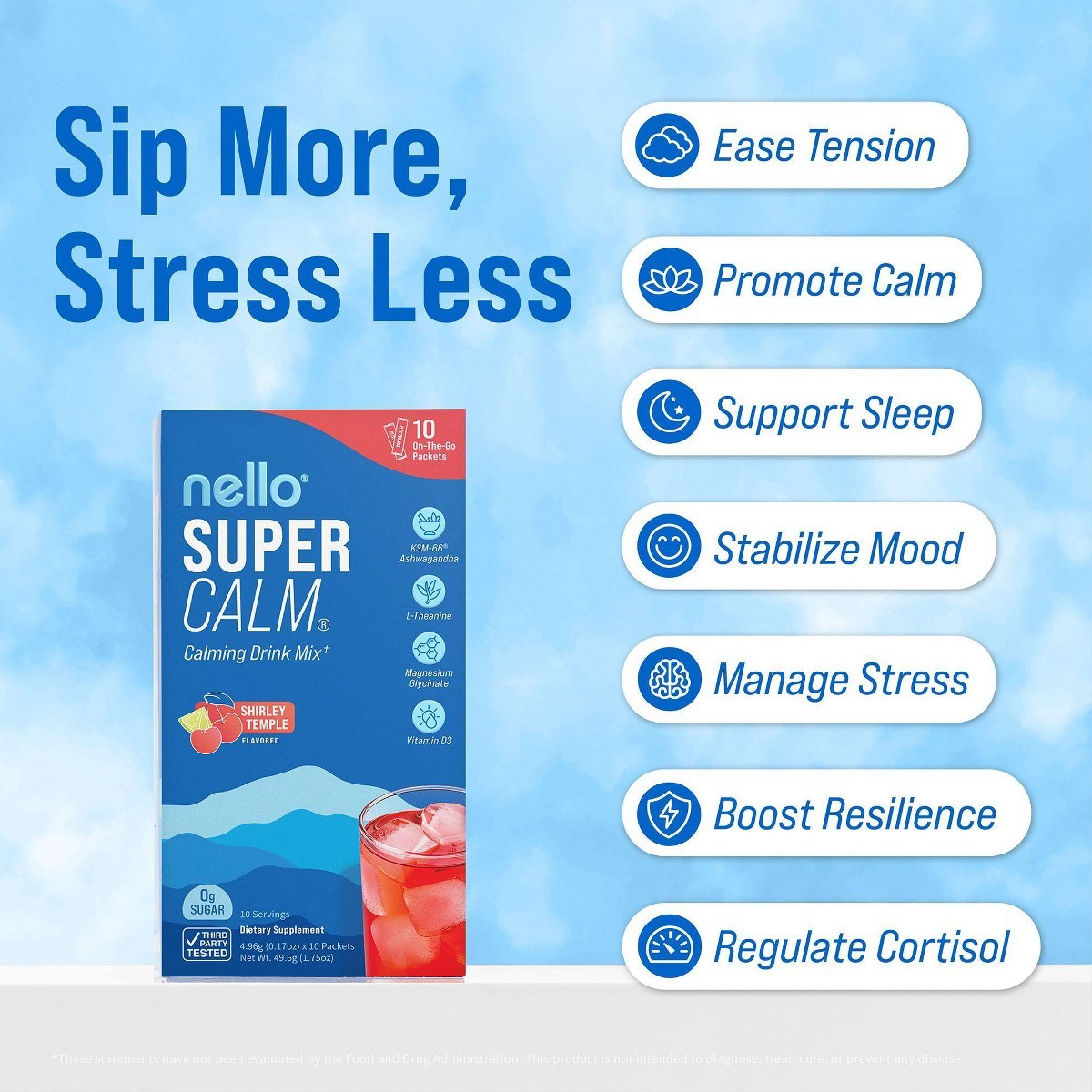 Nello Supercalm Drink Mix Supplement Powder – Shirley Temple – 10ct