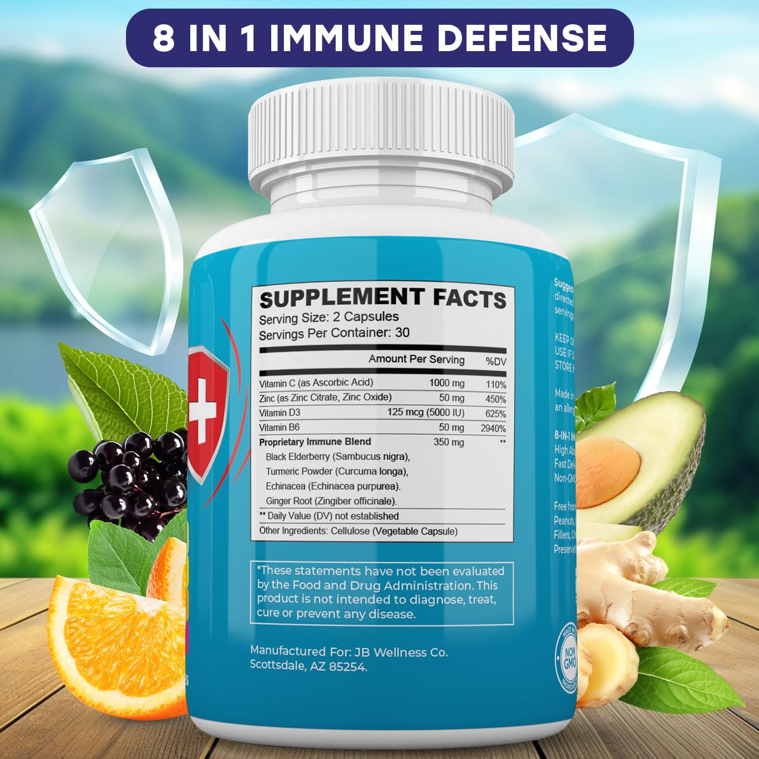 JB Wellness Co Immune Support 8 in 1 Capsules – Zinc 60 Count (Pack of 3)