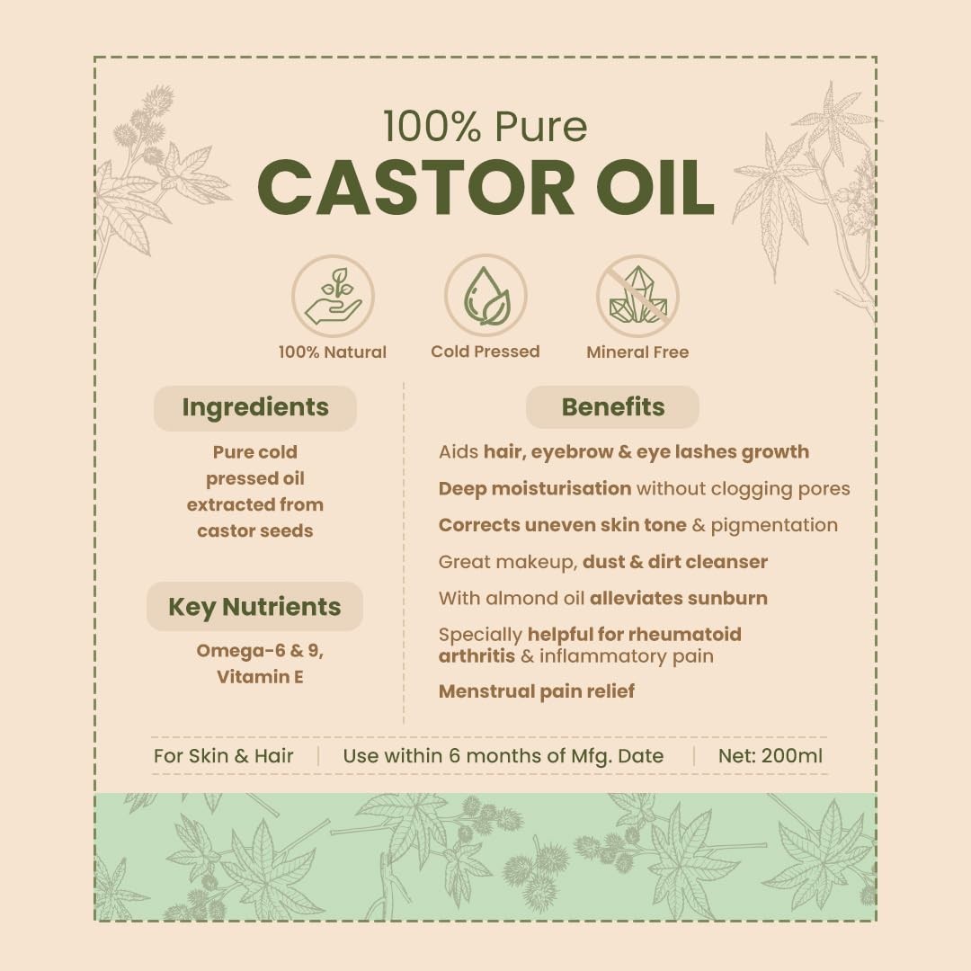 Nat Habit Cold Pressed 100% Pure Castor (Arandi) Oil for Skin & Hair 200ml