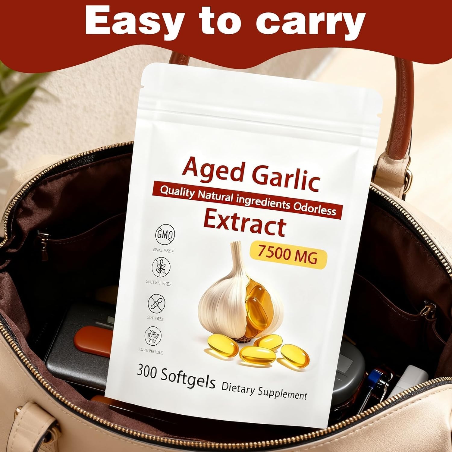 Odorless Garlic 7500mg Per Servings, 300 Softgels | 2 Years Aged Garlic Extra…