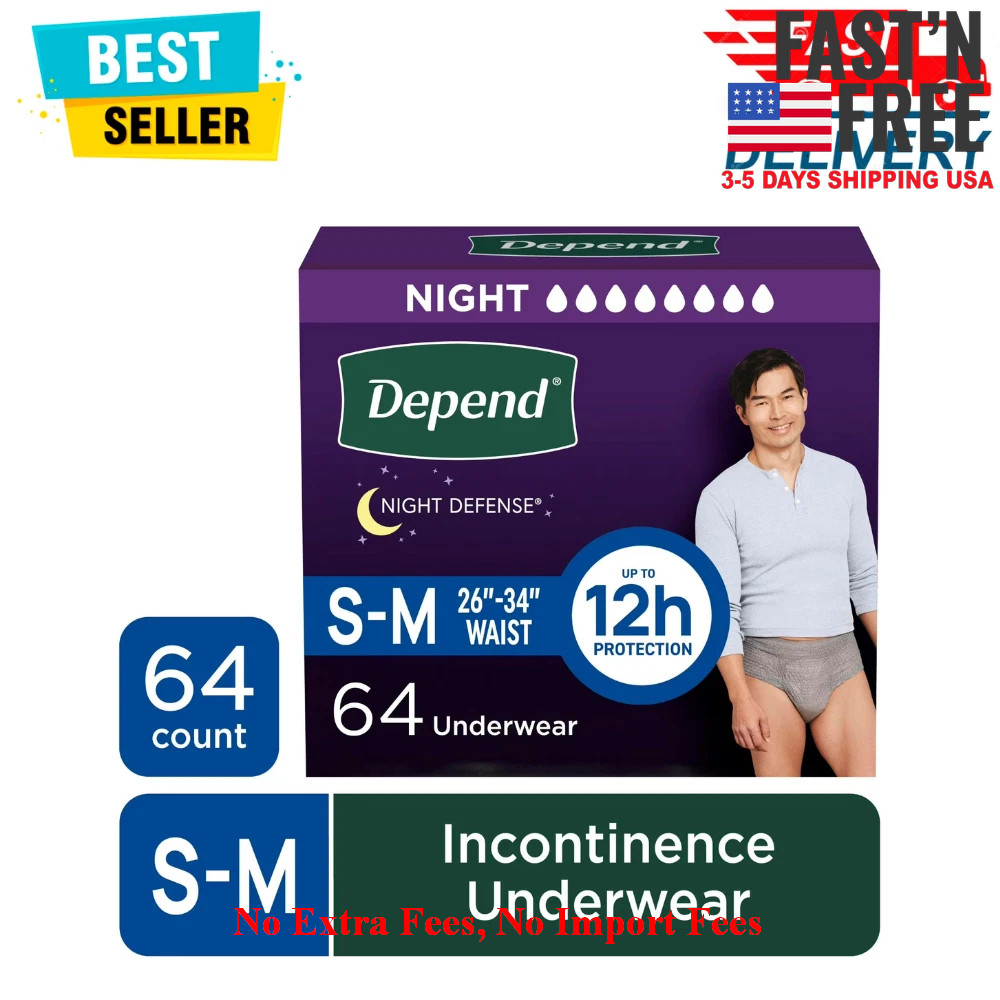 Depend Night Defense Men Incontinence Underwear, Adult Diapers, S/M, 64 Count