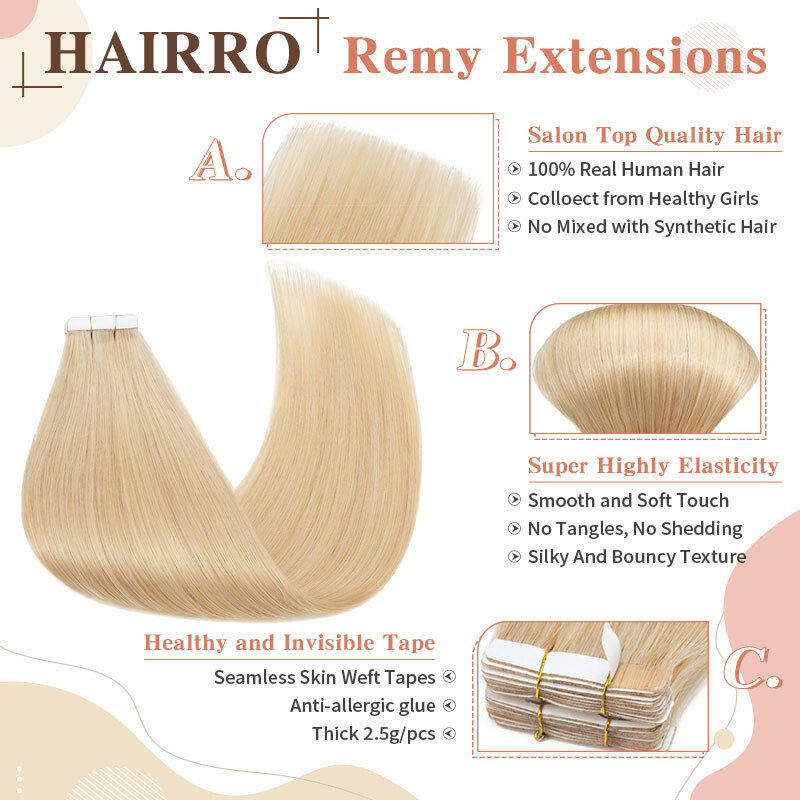 Tape In 12″-24″ Remy 100% Real Russian Human Hair Extensions Invisible Skin Weft