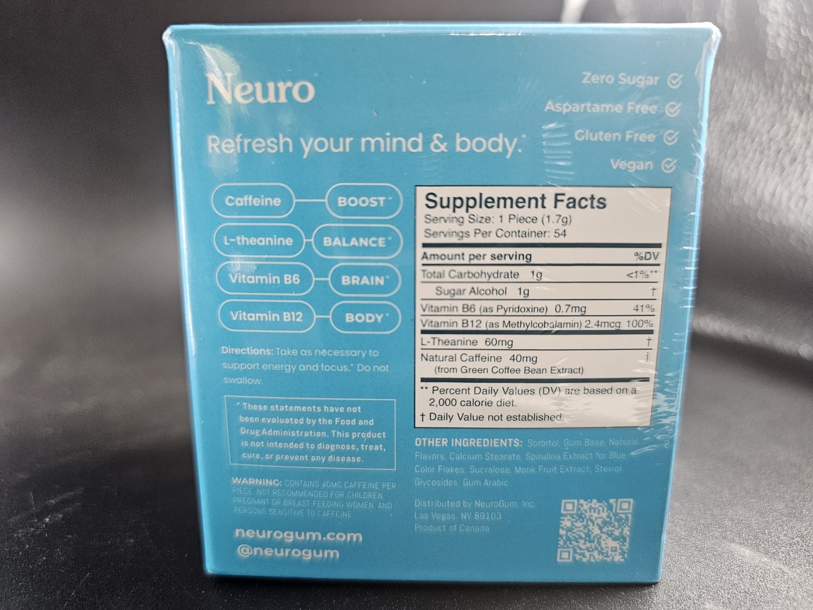 NeuroGum Energy Caffeine Gum (54 Pieces) Sugar-Free L-theanine + Caffeine 03/27