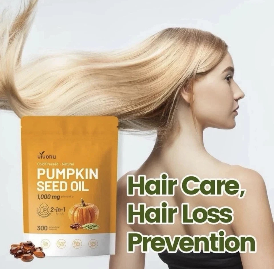 2 Pack Natural Pumpkin Seed Oil with Saw Palmetto Capsules, Pure Virgin Oil
