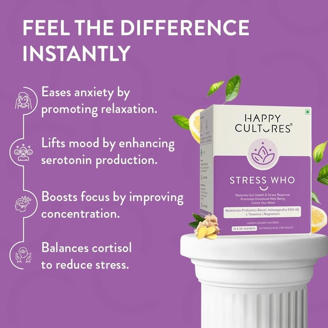 Happy Cultures Stress Who Sachets Ashwagandha KSM66, Magnesium, L-Theanine 15x2g