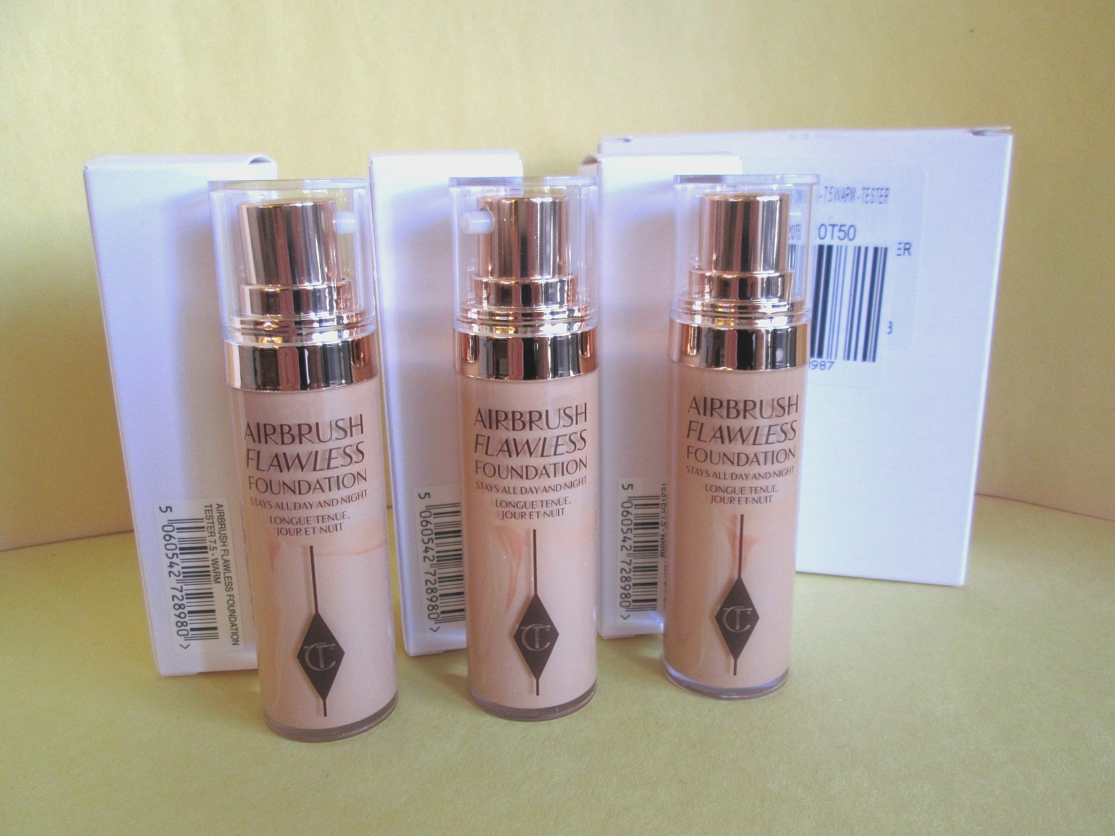 3 SET 7.5 WARM AIRBRUSH FLAWLESS FOUNDATION CHARLOTTE TILBURY 20ML 0.67OZ EACH