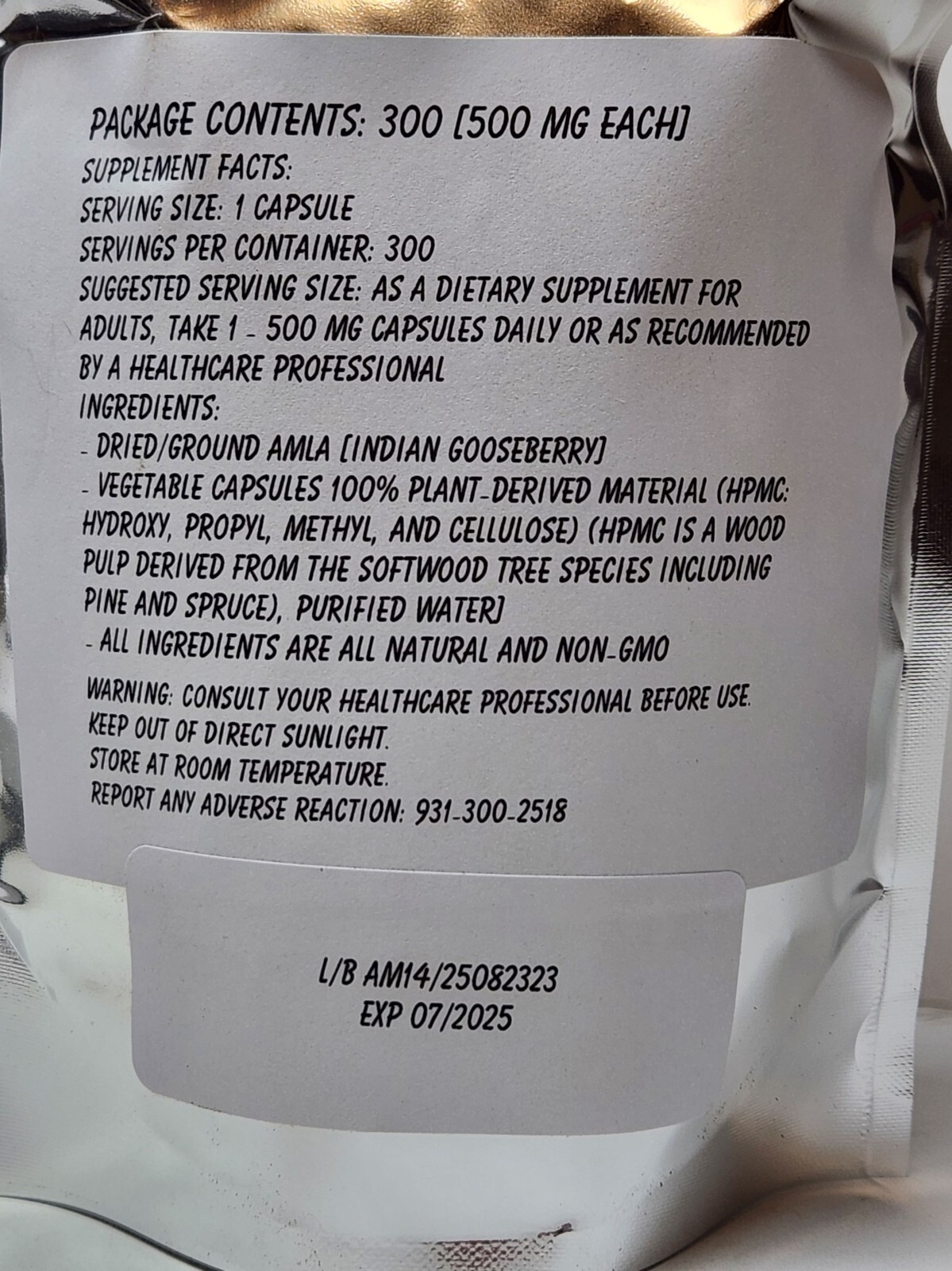 Amla Capsules – 300 Pack – Made Fresh On Demand!