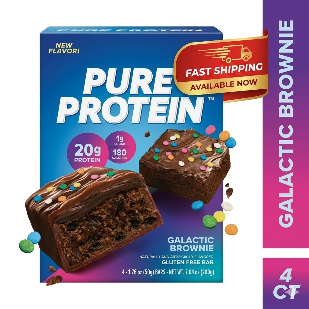Pure Protein Bars, Galactic Brownie, Gluten Free, 20g Protein, 1.76 oz, 4 Count